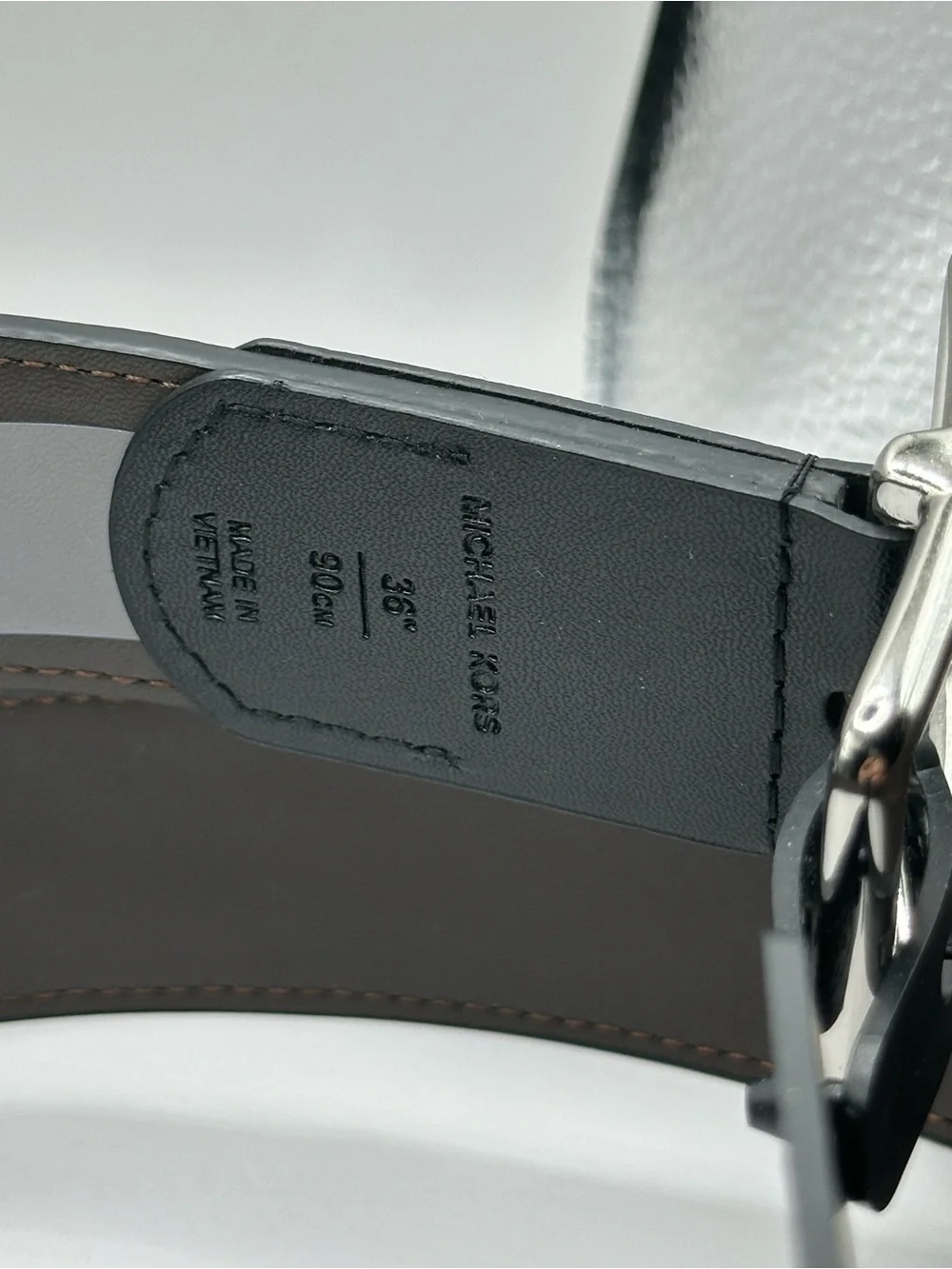 Michael Kors 36” Reversible Belt Embossed MK Logo Black Brown 34MM Buckle New